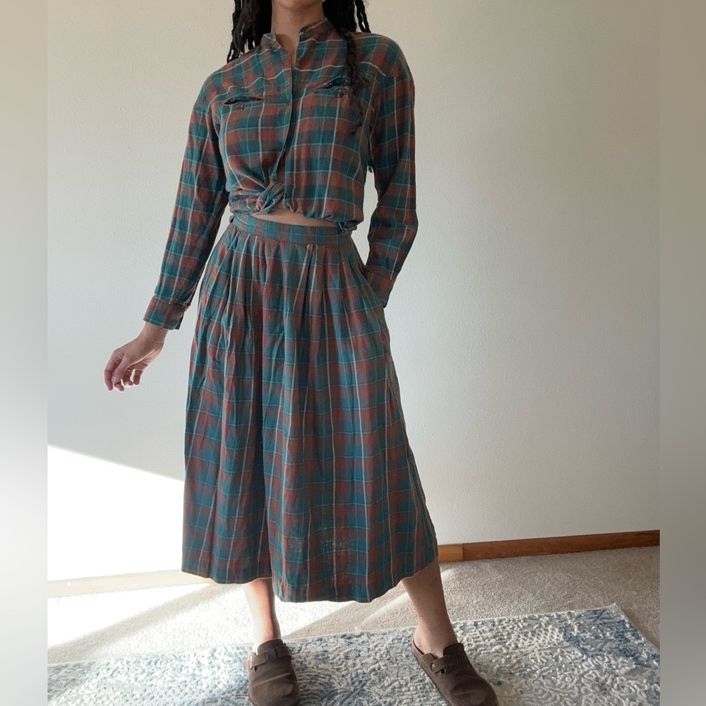 Matching flannel skirt set